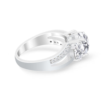 Oval Wedding Split Shank Ring Simulated Cubic Zirconia 925 Sterling Silver